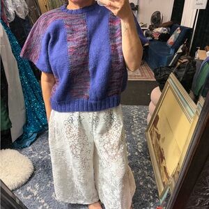 Women's Blue/Purple Multicolor Vintage 80s Boxy Knit Sweater